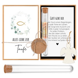Hestya Money Gifts for Christening Gifts for Girls Boys Godchild Money Christening Gifts Money Gifts Packaging with Test Tube Wooden Angel Christening Card for Birth Voucher Seeds (Eucalyptus Fish)
