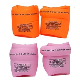 PVC Arm Floaties Inflatable Swim Arm Bands Floater Sleeves Swimming Rings Tube Armlets for Youth and Adults with Drink Holder (Orange and Pink)