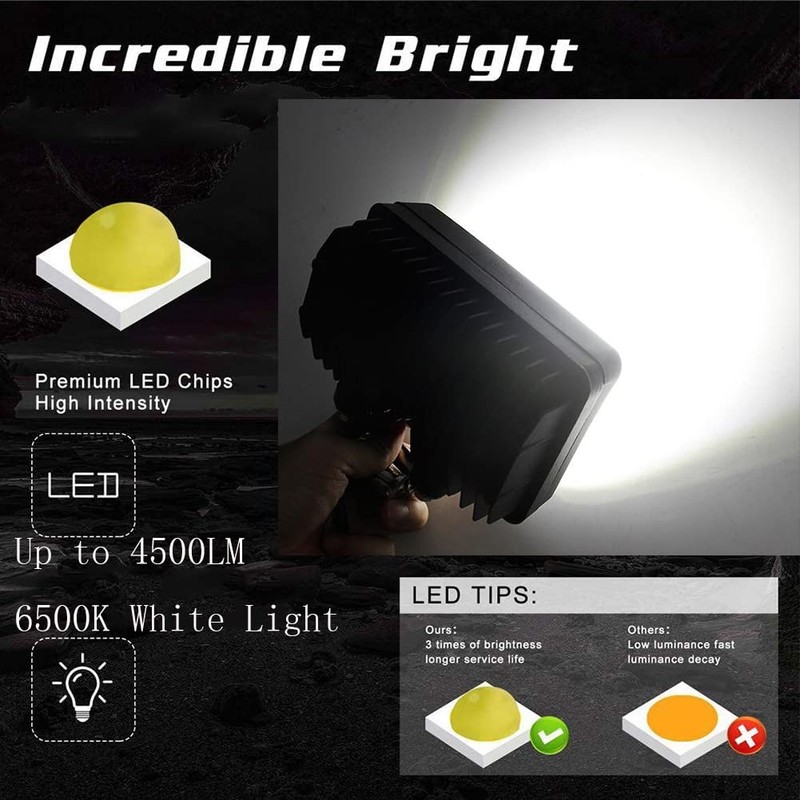 JASLITE 2PACK 6.3IN 45W Led Work Lights 12v/24v 4500LM 6500K