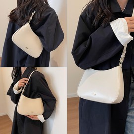 Makukke Shoulder Bag Women Small Handbag, Y2K Crossbody Bag Women PU Leather Shoulder Bag Vintage for Women Dating Party Shopping, Beige Shoulder Bag