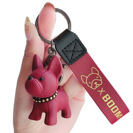 KARAFURA K1052 Key Chain Dog Punk French Bulldog Key Ring Holder Bag Charm Cute Animal Popular Gift Gift, red