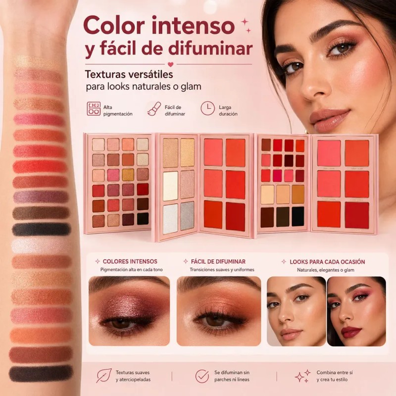 5 En 1 Paleta Sombras, Gloss, Iluminador, Rubor Y Contorno