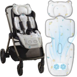 Baby Stroller Seat with Fan, 3 Levels of Airflow, Timer Function, USB Charging, Breathable, Detachable Headrest, Stroller Cooling Pad, Heat Protection, Fan Seat, For Summer, Cool, Heatstroke