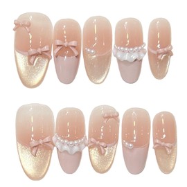 Handmade Nail Tips Long Medium Long Short False Nail Diamond Glossy Stylish Cute Popular 3D Stylish Cute Design False Nail Set of 10 (36, S)