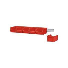 Wall Strip with 6 x Red Storage Box 2.0 | H x W x D 7.6 x 60.5 x 17.6 cm | Wall Mount, Small Parts Storage, Assortment Box Holder