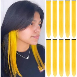 Hair Extensions Clip in,22 Inch Colored Hair Extensions Straight Hairpiece,Multi-colors Party Rainbow Long Straight Colored Long Synthetic Hair Extensions for Women Girls (10 PCS Yellow-long Straight)