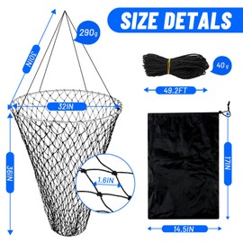EcoBrisa Foldable Bridge and Pier Fishing Net for Pier Fishing High Load Drop Net Fish Basket for Saltwater Freshwater Collapsible Basket with 49.2 FT Rope Soft Steel Hoop (Black, 32 * 36inch)