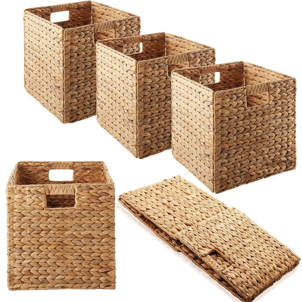5Pack Woven Shelf Baskets, 10.5'' Water Hyacinth Handmade Open Storage