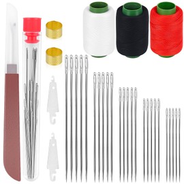 Hysagtek 34 Pcs Steel Sewing Needles Kit - Big Eye Steel Needle for Hand Sewing, Sewing Kit for Adult with Thread Ripper, Needle Threaders, Threads and Thimbles
