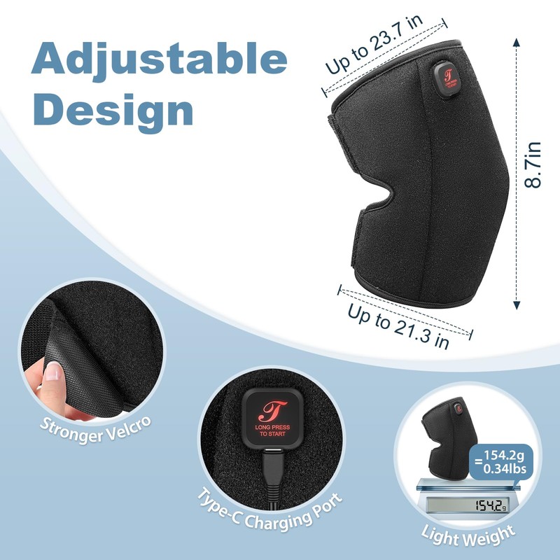 Heated Knee Brace, Cordless Knee Heating Pad for Arthritis, 3