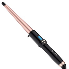 Ceramic Tapered Curling Wand 0.5-1 Inch Beachy Waves, 1/2-1 Inch Curling Iron for Long Hair,Dual Voltage Hair Wand Curler with LCD Display 225-450℉|Glove Include