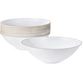 Premium Disposable White Plastic Soup Bowls with Gold Trim 16oz (10 Count) | Elegant | Heavy Weight | Perfect for Holidays, Weddings, Parties, Catering