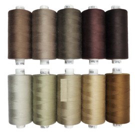 Coats Moon Assorted Sewing Thread - Box of 10 Reels, Coats Moon Polyester All-Purpose Thread for Sewing, Overlocking, Stitching, and Quilting, 1000 Yards per Reel, 120's (Dark Neutral Shades)
