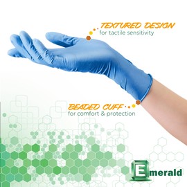 Emerald -100 Pack- Nitrile Medical Exam Gloves, Latex Free, Powder Free, Blue, Size: Large
