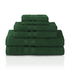 SUPERIOR 100% Cotton Bath Towel Set - 6-Piece Set, 2 Bath Towels, 2 Hand Towels, and 2 Washcloths, Honeycomb Border, Forest Green