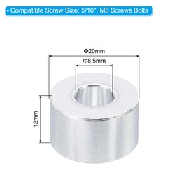PATIKIL M8 Aluminum Spacers, 5 Pieces Metal Spacer Aluminum 8.5mm ID x 20mm OD x 12mm L Aluminum Spacer for 5/16" or M8 Screw Bolt