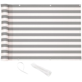 CelinaSun Privacy Screen Balcony 0.9 x 4 m Stripes Light Grey White HDPE Fence Screen with Cable Ties Breathable Balcony Border