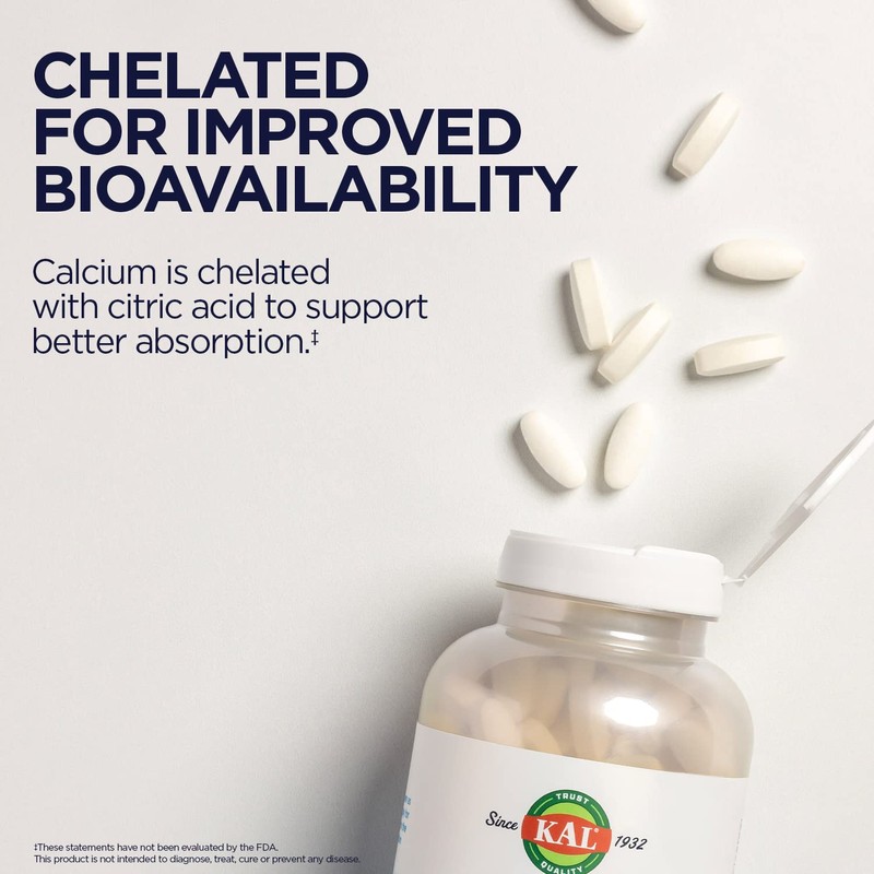 KAL Calcium Citrate 1000mg, Calcium Supplements for Women and Men,
