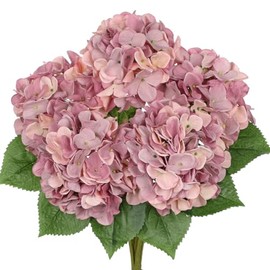 Hollyone Flores Artificiales de Hortensia Rosa Púrpura Grandes Hortensias Artificiales de Seda para Decoración del Hogar Flores para Bodas Artificiales Ramos de Flores para Falsos Centros de Mesa de