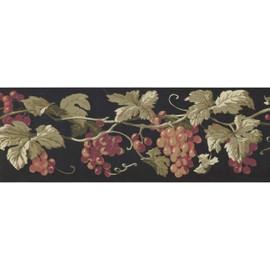 CONCORD WALLCOVERINGS ™ Classic Grapes Wallpaper Border, Featuring Purple and Green Fruits on a Marron Background, Colors Green, Purple and Black, Size 7 Inches by 15 Feet EP7227B