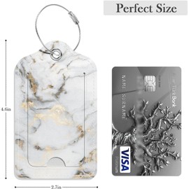 GDJEGE Luggage Tags for Suitcase, 4 Pack PU Leather Travel Cruise Luggage Tag with Privacy Flap, Name ID Label and Metal Loop for Women Men Girls Suitcase Baggage Bag Backpack, White Gold Marble
