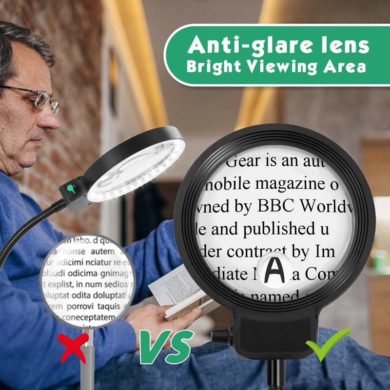 10X 30X Floor Magnifying Glass with Light and Stand,36 LED