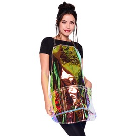 Colortrak Nothing to Hide Collection, Transparent Starry Whispers Barber/Stylist Apron, One-Size-Fits-Most with Adjustable Chains Design, Chemical and waterproof, Vinyl, 23" W x 27.5" L