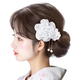 WoLraYuan Yukata, Hair Ornament, Pearls, Flowers, Hair Clip, Suitable for Japanese Style, Kimono, Coming-of-Age Ceremonies, Kids, Weddings, Shichi-Go-San Fireworks Festivals, Graduation Ceremonies