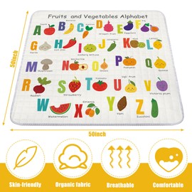 Wesiti Fruit Alpha Portable Baby Play Mat 50 x 50 Washable Foldable Crawling Mat Non Slip Cushioned Kids Play Mats Pad for Floor Playpen Toddler Infants Tummy Time Activity