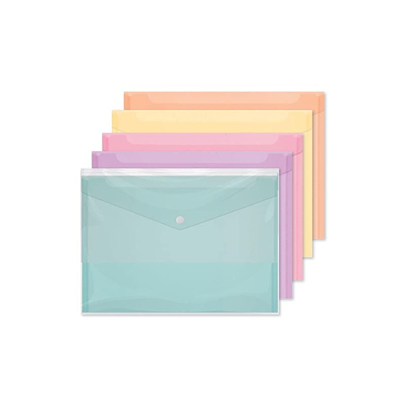 A4 Assorted Pastel Colour Document Stud Wallets Plastic Carry Popper