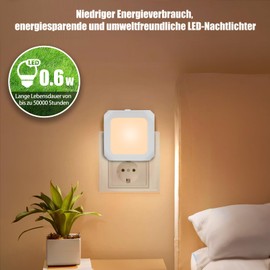 Adamyee LED Night Light Socket Children's Night Light with Motion Sensor Sliding Dimming Amount 3 Colour Temperatures, Suitable for Bedroom, Stairs, Hallways etc.