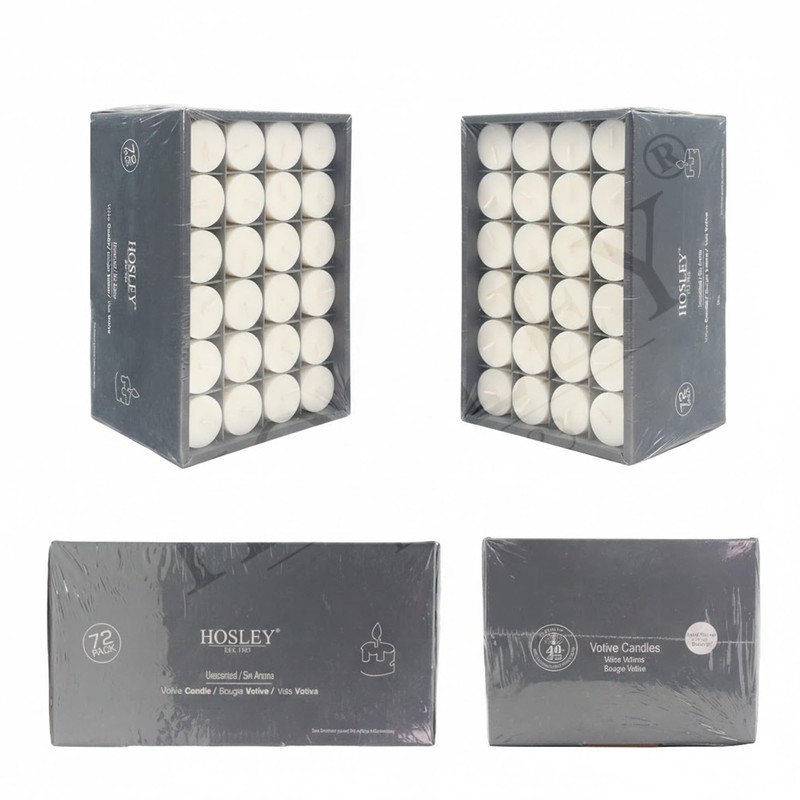 Hosley Unscented White Votive Candles, 72-Pack – Clean-Burning, Long-Lasting 10-12