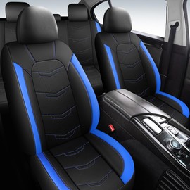 HChengkikz Seat Covers,Sport and Breathable Car Seat Covers,Anti-Slip Universal Fit Car Seat Covers Full Set for Cars Sedans SUV and Truck(Full Seat,Black+Blue,N2)