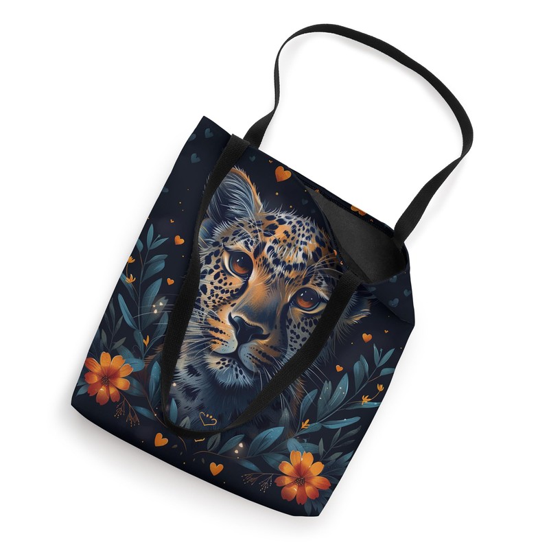 Leopard Flowers With Hearts Around Boho Style Graphic Tote Bag