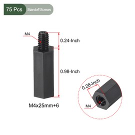 YOKIVE 75 Pcs M4 Standoff Screws, Nylon Hex PCB Standoffs with High Insulation Effect, Keep Height Consistent, Great for Motherboard (Black, 25mm+6mm)