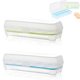 Pack of 2 Egg Containers, Fridge Egg Containers, Plastic Egg Trays with Lid, Holds 20 Eggs and Can Be Used in Kitchen, Cupboard, Refrigerator, 24.5 x 10.5 cm