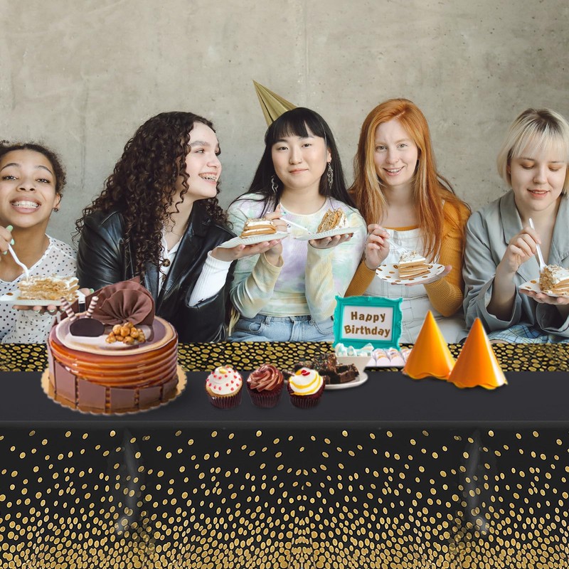 Party Tablecloth, Pack of 4, Reusable Tablecloth, Black Gold Rectangle