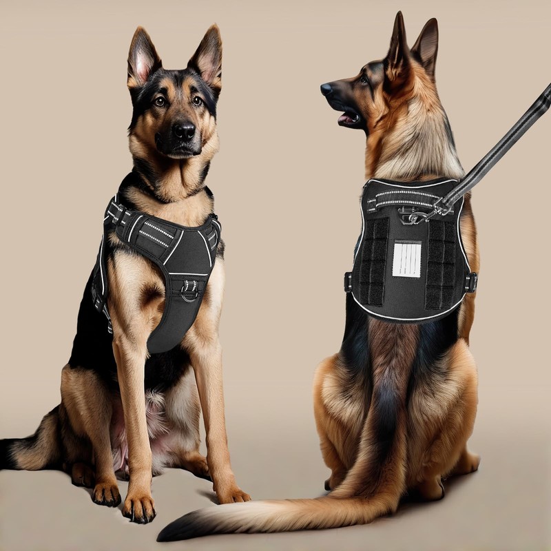 HEELE Dog Harness, Tactical Dog Harness with Molle Panel, Harness