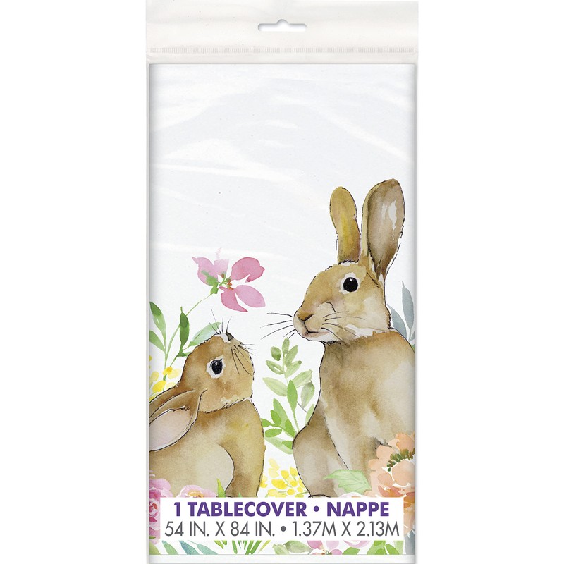 Unique 24813 Plastic Tablecloth-2.13 m x 1.37 m-Watercolour Pastel Easter