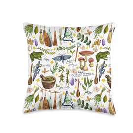 Medicinal Herbs Botanical Amanita Mushrooms Plants Pattern Throw Pillow
