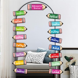 Watercolor Inspirational Mirror Decals Pencil Cutouts Stickers for Bulletin Board Set Kids Motivational Stickers for Galss Window Positive Affirmation Wall Decal for Playroom Nursery Teacher Supplies