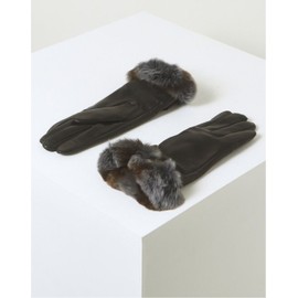 Daks Women's Accessory Black Lamb Leather Rex Fur Trim Smartphone Touch Gloves_DCGV5F276BK