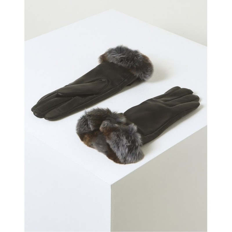 Daks Women's Accessory Black Lamb Leather Rex Fur Trim Smartphone