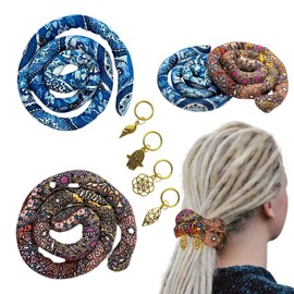 2 pcs Handmade Spiral Lock Hair Tie Bendable Loc Tie Dreadlock Accessory Hair Bands Embedded Ponytail Holders Dreadlock Hair Tie Spiral for Women and Men Thick Curly Hair (Blue & Pink Pattern)