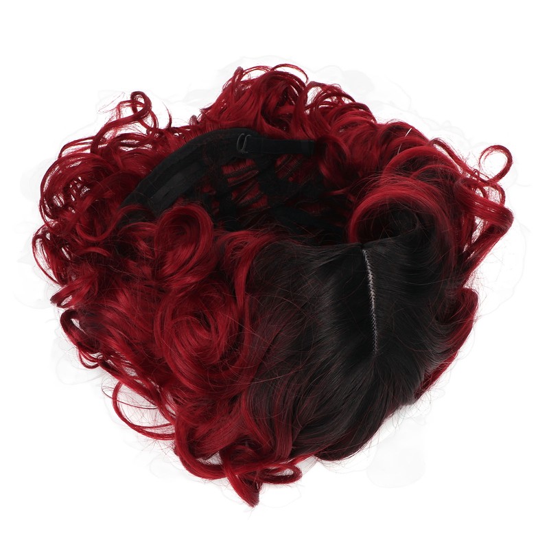 Curly Short Wig Wine Red Women Wig Gradient Color Adjustable