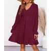 BTFBM Women V Neck Smocked Short Dress Long Sleeve Flowy