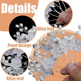 5 Stück Hochzeit Haarnadeln, Weiße Perle Haarnadeln, Silber Braut Haarschmuck, Blumen Perlen Braut Haarschmuck, für Frauen Mädchen