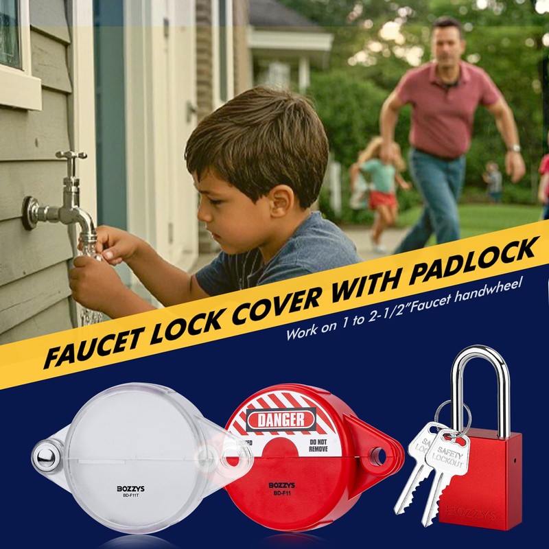BOZZYS Red Faucet Locks Outdoor with Aluminum Padlock | Fit
