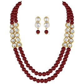 I Jewels - Juego de collar de perlas en capas de piedra blanca chapado en oro con arete para mujeres y niñas, Free size, Sin piedra preciosa