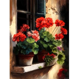 EATUKYIC Beautiful Geraniums Diamond Painting Kits for Adults, 5D DIY Floral Diamond Art Kits for Beginners, Crystal Picture Diamond Arts Gift for Home Wall Decor 12x16 inch